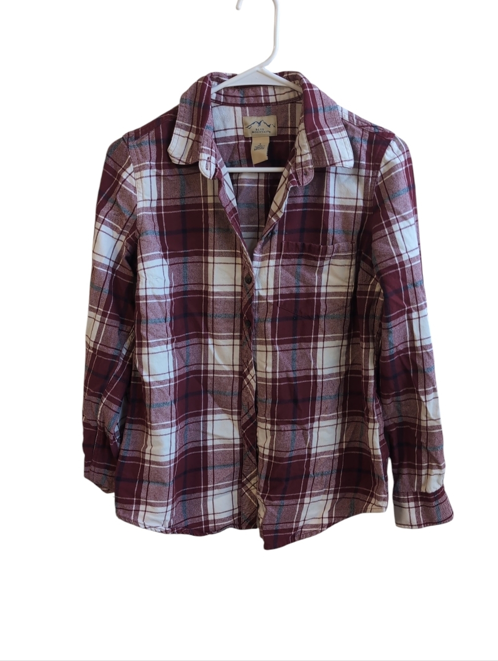 Blue Mountain Maroon Cream Plaid Cotton Button Up Long Sleeve Women's Small